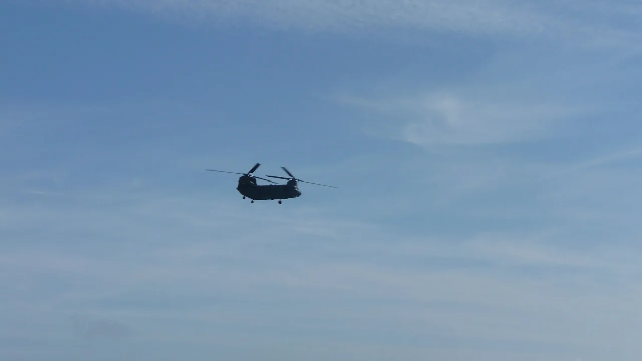 An RAF Chinook Helicopter displaying at the Bournemouth Air Festival 2009.