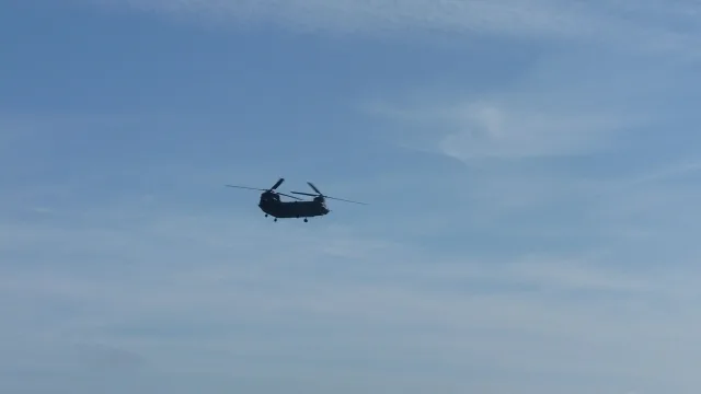 An RAF Chinook Helicopter displaying at the Bournemouth Air Festival 2009.