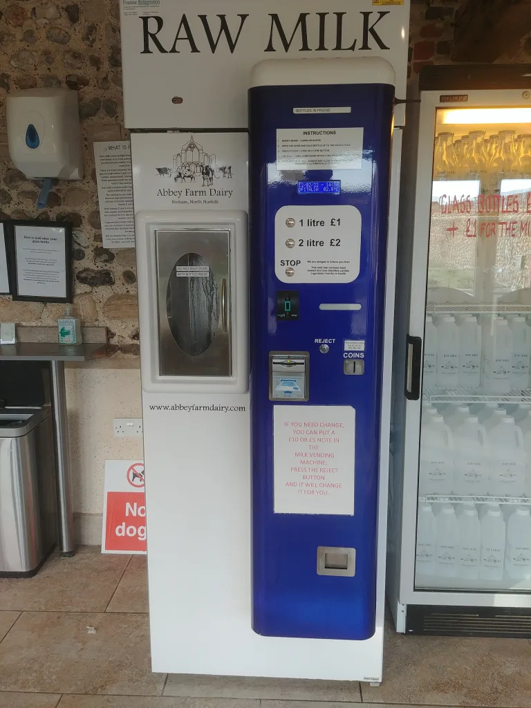 Raw Milk Vending Machine, Abbey Farm Dairy, Binham, Norfolk, UK