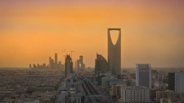 Riyadh Skyline showing the King Abdullah Financial District (KAFD) and the famous Kingdom Tower