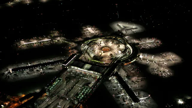 San Francisco Airport (SFO) at night.