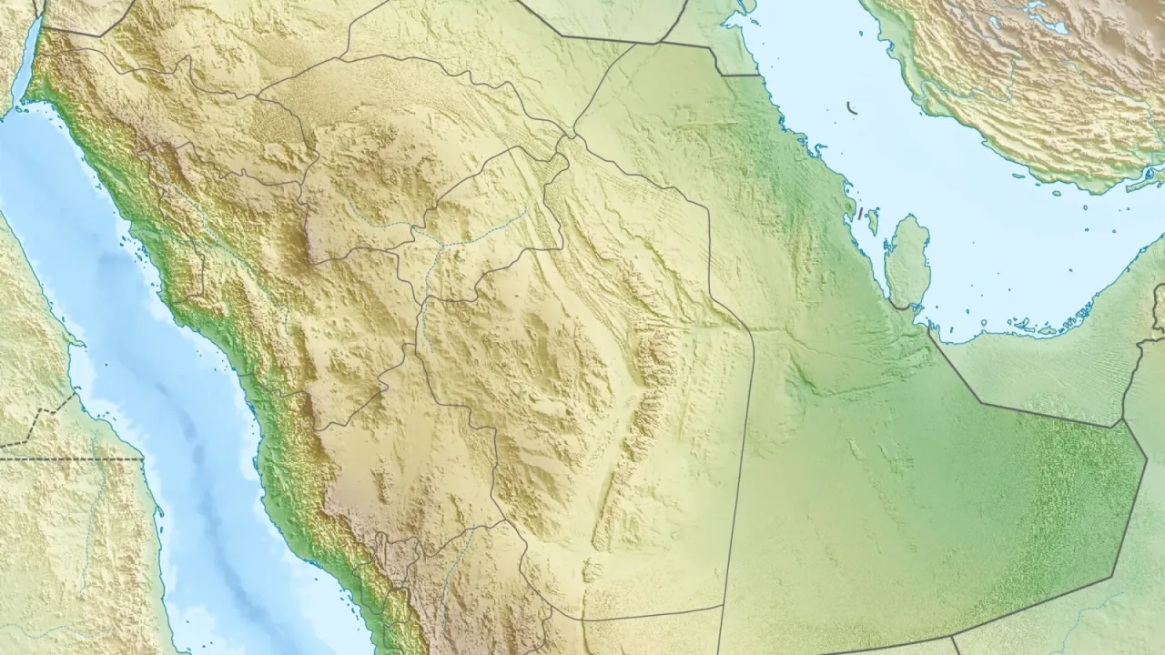 Physical location map of Saudi Arabia