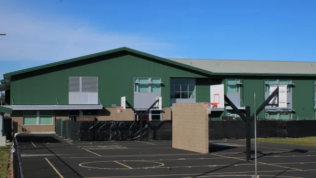 South entrance of Silver Rail Elementary School, where an active shooter entered the school, cornered off by a fence