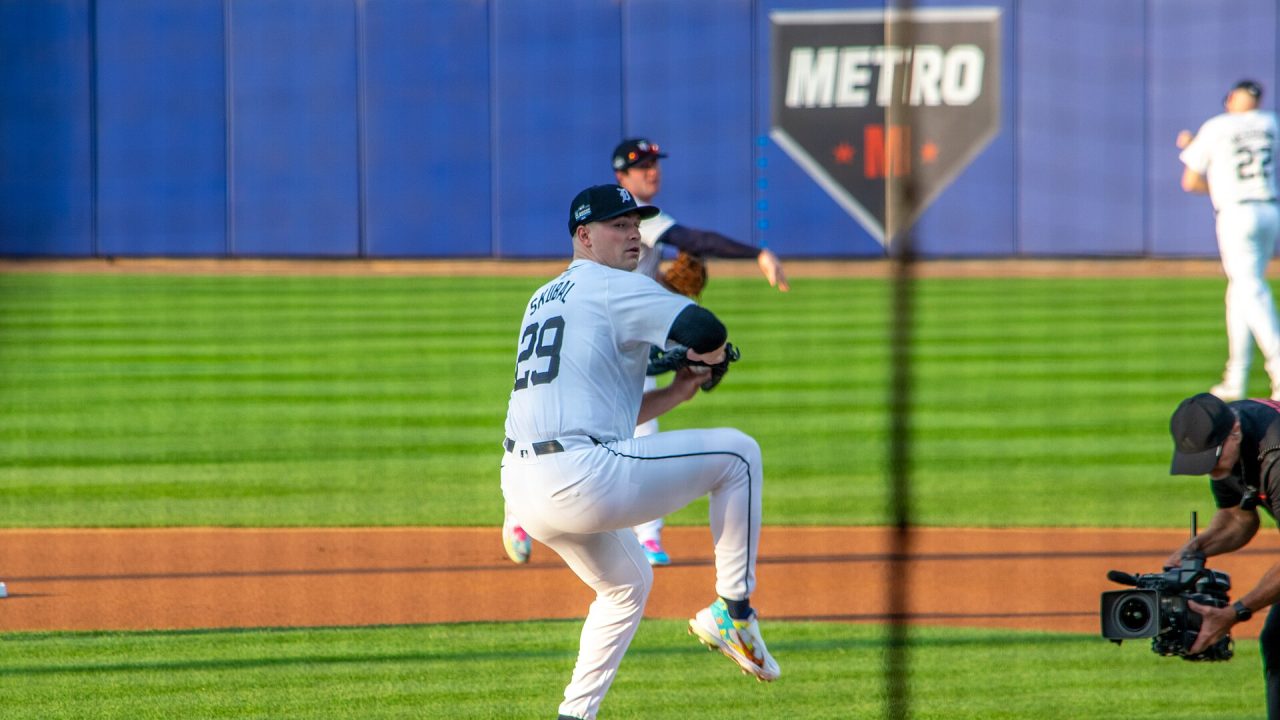 Tarik Skubal pitching for the Detroit Tigers during the 2024 Little League Classic.