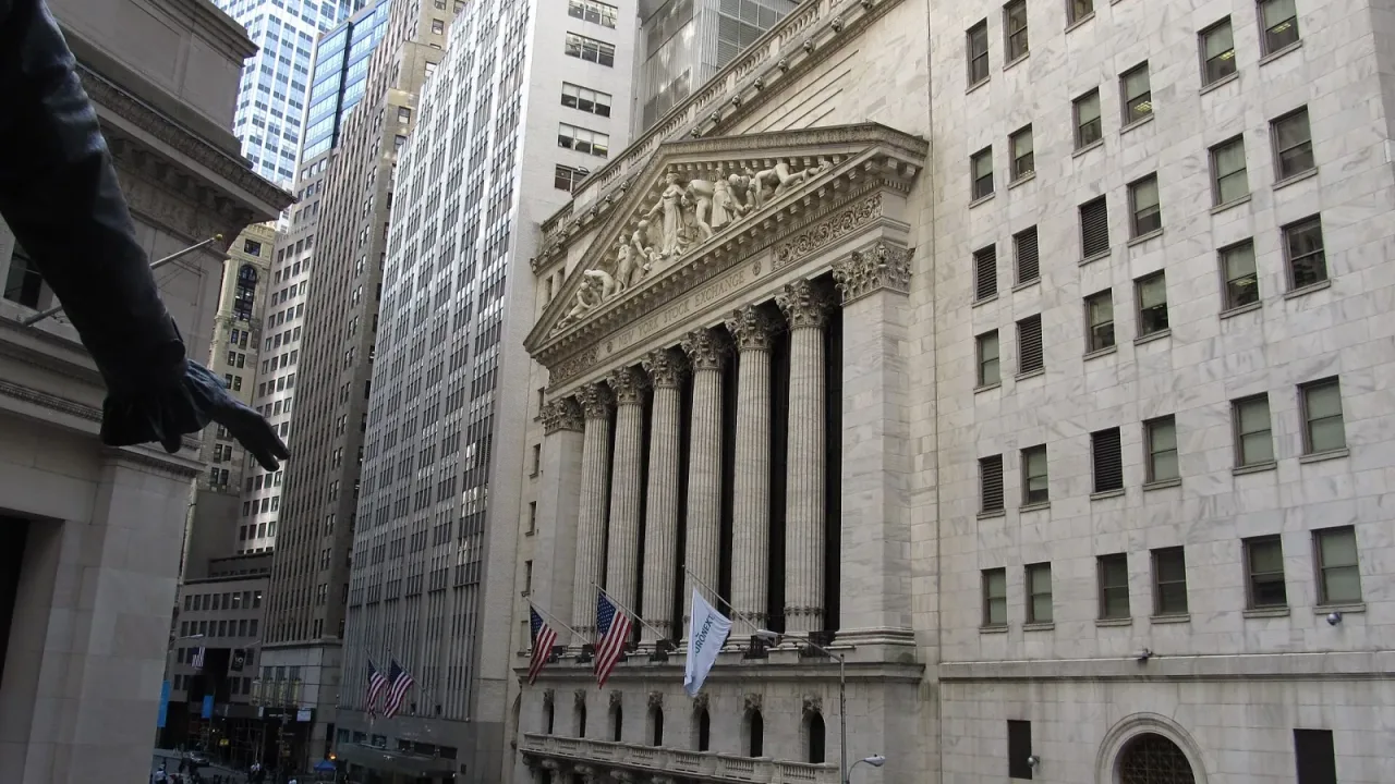 The Main Entrance to the New York Stock Exchange, 18 Broad Street, Manhattan, New York