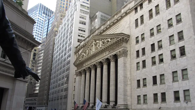 The Main Entrance to the New York Stock Exchange, 18 Broad Street, Manhattan, New York