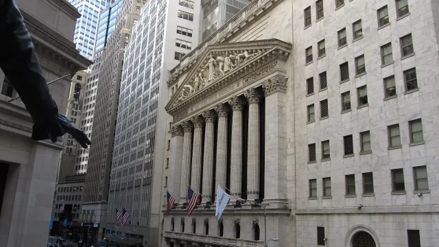 The Main Entrance to the New York Stock Exchange, 18 Broad Street, Manhattan, New York