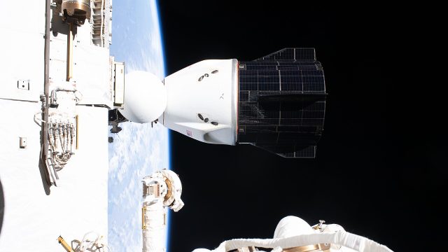 The SpaceX Dragon spacecraft that carried the Crew-12 astronauts, docked to the International Space Station in August 2026.