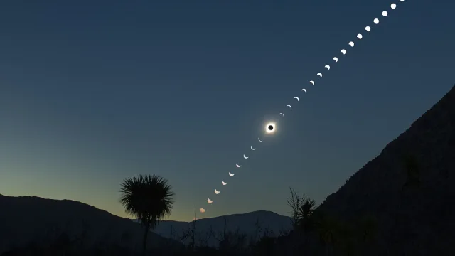 This is a time lapse photo of the 2019 total solar eclipse taken at El Molle, Chile.