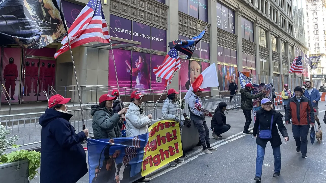 Trump supporters on 32nd Street near Donald Trump rally at Madison Square Garden, Manhattan (October 27, 2024)