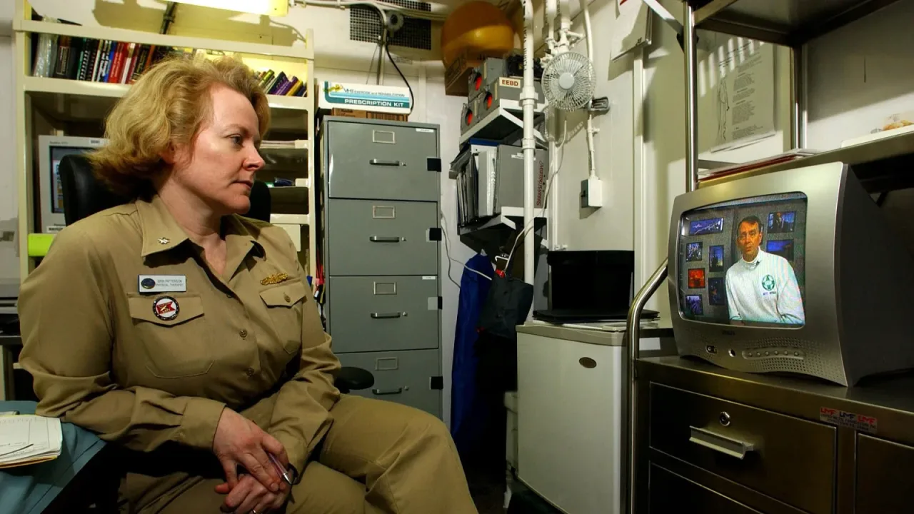 US Navy 030316-N-4308O-015 Cdr. Erin Patterson, Medical Officer aboard USS Harry S. Truman (CVN 75), watches a 'safety stand…