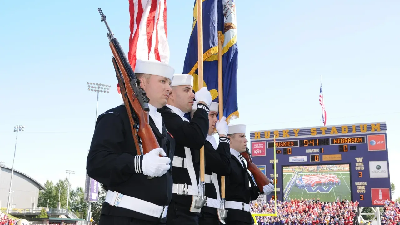 US Navy 100918-N-8119A-042 USS Nebraska color guard at college football game