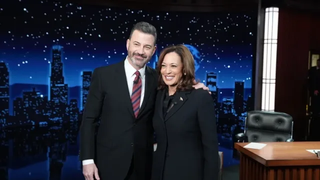 Vice President Kamala Harris with Jimmy Kimmel during a taping of Jimmy Kimmel Live, June 2024