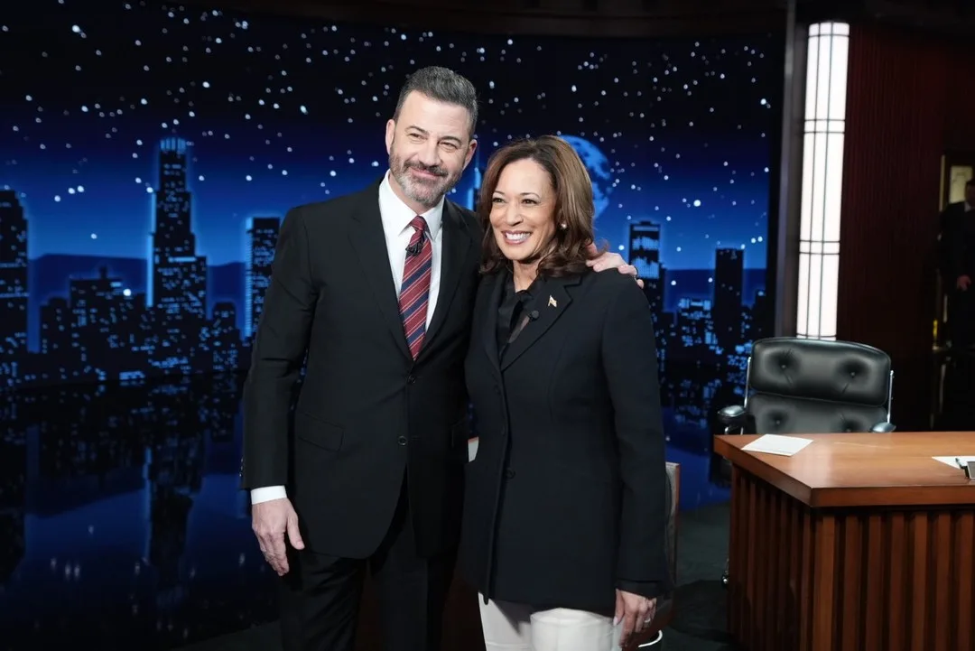 Vice President Kamala Harris with Jimmy Kimmel during a taping of Jimmy Kimmel Live, June 2024