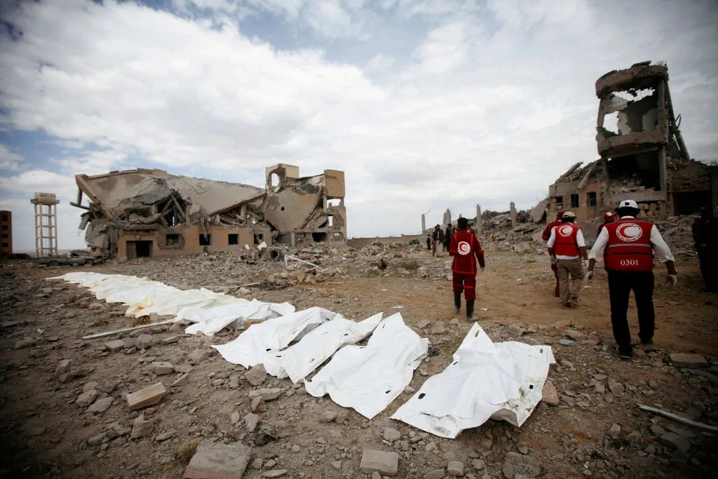 Victims of Saudi-led airstrikes on a university that had been used as a detention center by Houthi rebels in Dhamar, in sout…