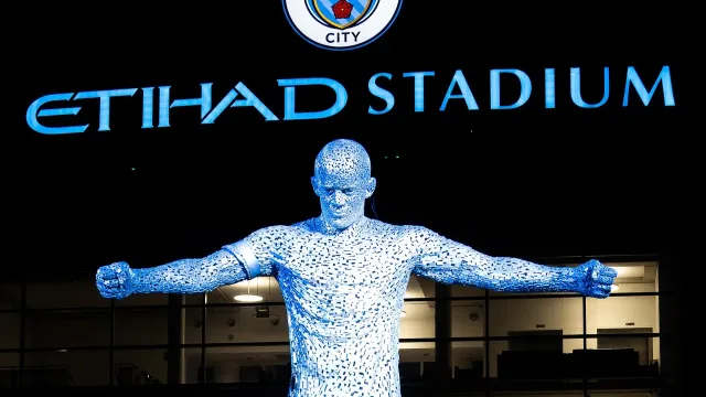 The Vincent Kompany statue at the Etihad Stadium in Manchester.