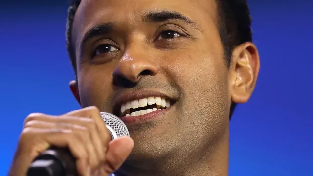 Vivek Ramaswamy speaking at an event in West Palm Beach, Florida.