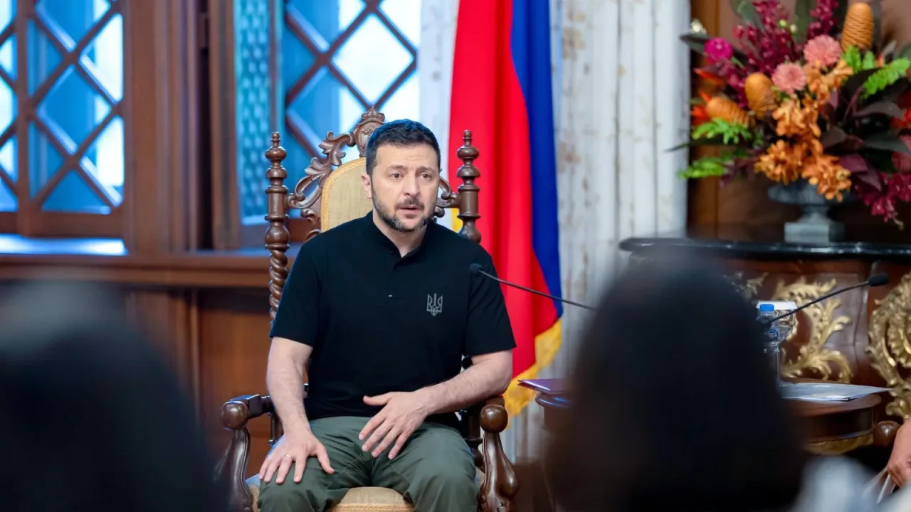 Ukrainian President Volodymyr Zelenskyy speaks at the Malacañang Palace in Manila, Philippines, on 3 June 2024.