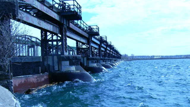 Waves at the flood control gates